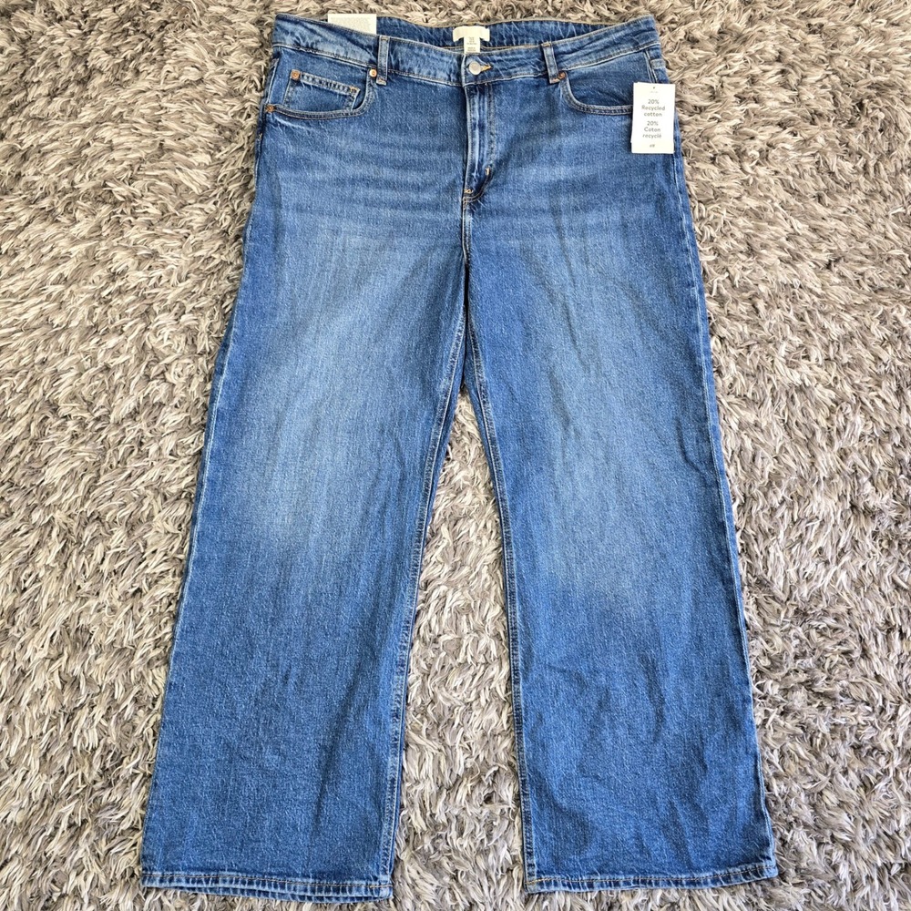 HM Wide Leg High Waist Jeans Medium Wash Blue Recycled Cotton Womens Size 18 NEW